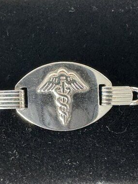 Medical Alert Bracelet Caduceus Symbol 7"x3.4 mm Curb Link 925 Stainless Steel